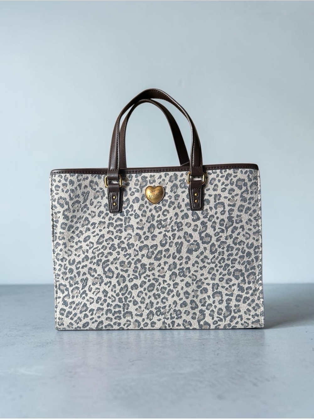 Betsey Johnson "XO Becca" Leopard Print Canvas Handbag Tote Black Beige NWOT